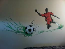 Everyday life does not have to be gray. Kids Bedroom Mural Soccer Player And Soccer Ball Painting In Acrylic Http Www Artbyauburn Com Kinder Zimmer Wandgestaltung Gestalten