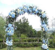 Olive Branches And Blue Hydrangeas Wedding Arch Wedding In Borgo Corsignano Tu Life With Alyda Hydrangeas Wedding Blue Wedding Flowers Blue Hydrangea Wedding