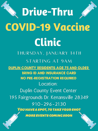 Mayor bowser and dc health continue to advocate for the federal. Duplin Co Announced Drive Thru Covid 19 Vaccine Clinic For Phase 1b Group 1 Wnct