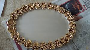 Polyester Tepsi Altin Varak Calismasi Antik Tasarim Decoupage Pembe Gul