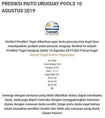 Prediksi Togel Uruguay 10 Agustus 2019 Uruguay Pengikut Cinta