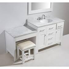This makeup vanity allows you to take up just a fraction of the space a traditional table would take up but still gives you plenty of room for your cosmetics. Design Element London 42 In W X 22 In D Vanity In White With Marble Vanity Top In Carrara White Basin Mirror And Makeup Table Dec076f W Mut W The Home Depot