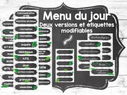 Menu Du Jour Style Tableau Noir Et Feuilles French Schedule Cards Editable