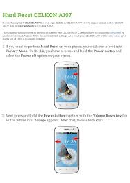 Hard Reset CELKON A107