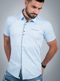 109€ les 3 chemises au choix. Chemise Homme Italienne Manche Courte Bleu Ciel 987