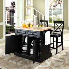 Butcher Block Top Kitchen Island In Black Finish With 24 Black X Back Stools Portable Kitchen Island Black Kitchen Island Kitchen Tops
