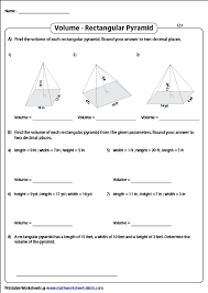 Volume Of Rectangular Pyramids Printable Worksheets Pyramids Rectangular Printable Worksheets