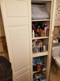 It's hard to tell from these pictures, but it's actually a backward l. Tips Good Videos For Organizing This Very Deep But Narrow Linen Closet I Never Things In The Back Because I Cant See Them Have To Take Everything Out To Get To It