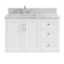 Allen Roth Floating 36 In White Single Sink Bathroom Vanity With Natural Carrara Marble Top Lowes Com Single Sink Bathroom Vanity White Vanity Bathroom Bathroom Sink Vanity