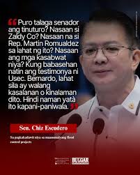 Pinabulaanan ni Senator Chiz Escudero ang naging pahayag ni dating DPWH  Undersecretary Roberto Bernardo sa pagdinig ng Senate Blue Ribbon Committee  ngayong Huwebes, Setyembre 25, na idinadawit ang kanyang pangalan sa  maanomalyang