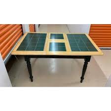 The table also needed a little freshening up. Expandable Kitchen Table In Light Wood With Hunter Green Ceramic Tile Top Chairish