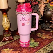Fancy Pink Punch and Silver Rhinestone Royal Princess Accessory Collection  for Stanley Tumblers, Halo Lid Bling Band Bangle Boot BEST SELLER