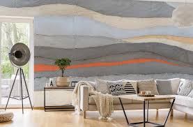 Contemporary orange grey living room. Grey And Orange Concrete Wallpaper For Walls About Murals