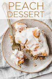 This Classic Peach Dessert Recipe Is A Family Favorite A Thick Cinnamon Graham Cracker Crust To Peach Dessert Recipes Peach Desserts Peaches And Cream Dessert