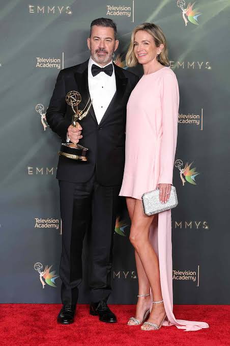 Jimmy Kimmel's Wife Molly McNearney Wows in Gold Naked Dress at Emmys
