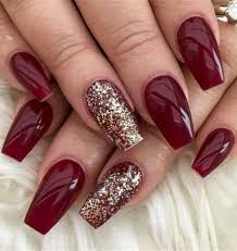 Red glitter nail design ideas for long nails. 65 Christmas Holiday Coffin Nail Designs In Red And Gold Wine Nails Christmas Nails Acrylic Red Acrylic Nails