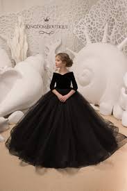 Black Velvet Lace Tulle Long Sleeves Formal Flower Girl Dress Etsy In 2021 Black Flower Girl Dress Flower Girl Dresses Kids Gown