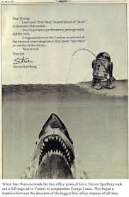 When Star Wars Overtook The Box Office Gross Of Jaws Steven Spielberg Took Out A Full Page Ad In Variety To Congratulate Ge Rock N Roll Star Wars Affiche Film
