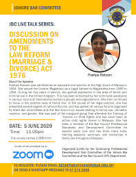 Let us know what's wrong with this preview of law reform (marriage and divorce) act 1976 by malaysia. Circular No 29 20 Discussion On Amendments To The Law Reform Marriage Divorce Act 1976 5 June 2020 Johore Bar Committee