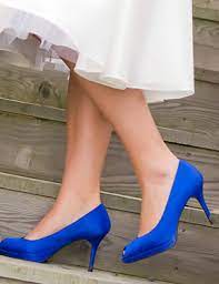 What Royal Blue Heels Look Like With A Tea Length Wedding Dress Thinking About This A Lot Blue Heels Wedding Royal Blue Heels Blue Wedding Shoes