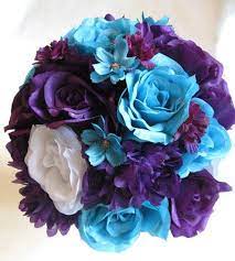 Wedding Bouquet Bridal Silk Flowers Purple Plum Turquoise Etsy Wedding Bridal Bouquets Flower Bouquet Wedding Purple Wedding Flowers