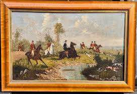 19th century English fox hunt in landscape with huntsman and women with hounds at 1stDibs