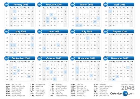 2046 Calendar