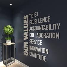 Our Values Office Wall Art Decor 3d Pvc Typography Inspirational Motivational Wo Office Wall Design Office Decor Professional Corporate Office Design