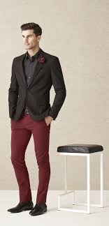 Black Blazer Outfit Men Business Casual With A Color Pop With Cranberry Red Trouser Black Blazer Black Polka Dot Shirt Maro Mens Fashion Suits Business Blazer Outfits Men Mens Outfits