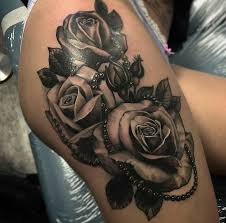 Black N White Roses Leg Tattoos Pearl Tattoo Trendy Tattoos