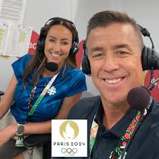 What a fantastic way to kick off our Summer Olympics Celebrations! Here's a  great shot of Mark Heese @canuckstuff and Claire Hanna @clahanna of during  their CBC Sports @cbc.sports play by play