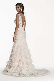 Beaded Lace Wedding Dress With Plunging Neckline Beaded Lace Wedding Dress Wedding Dresses Tiered Tulle Skirt