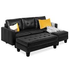 And our coated fabric has that leather feel that's durable, lower priced and easy to maintain. Best Choice Products 3 Seat L Shape Tufted Faux Leather Sectional Sofa Couch Set W Chaise Lounge Ottoman Bench Black Walmart Com Walmart Com