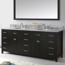 In this example, the vessel vanity sinks are contemporary rectangular pieces sitting on a glossy gray counter. Virtu Caroline Parkway 78 In Double Bathroom Vanity Cabinet Walmart Com Walmart Com
