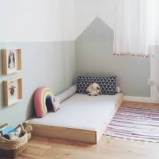 Montessori Bedroom With Floor Bed Minimal Toys And Art Hung Low On The Wall Diy Toddler Bed Toddler Floor Bed Toddler Bedrooms
