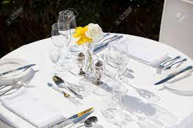 Back in the days when america's idea of gracious dining was french cuisine (and therefore french terminology), upscale restaurants offered two choices in the way. Table D Hote Set Up For Lunch In An Upmarket Restaurant 2 Stock Photo Picture And Royalty Free Image Image 29405064