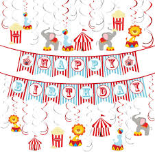 The vintage carnival and circus theme is all the rage right now for creating spectacular wedding occasions! Buy Circus Animals Party Supplies Carnival Hanging Swirl Ceiling Streamers Decorations Circus Theme Happy Birthday Banner Garland Circo Birthday Favors For Kids Baby Shower 1st Birthday Theme Decor Online In Indonesia B07nt682mj
