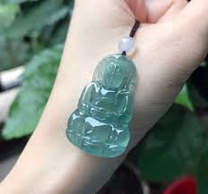The pendant features 0.04 carat genuine . Natural Jadeite Guanyin Pendant Ice Species Blue Water Guanyin Pendant Necklace Gradejade By Melody