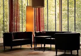Modern twist on classic horizontal treatment. Modern Window Blinds For The Living Room