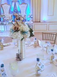 Light Blue Gold Royal Prince Baby Shower Tables With Custom Bottles Crown Baby Shower Royal Baby Shower Theme Prince Baby Shower Theme