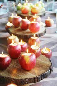 65 Budget Savvy Apples Wedding Ideas For Fall Weddings Fall Dinner Party Apple Candles Thanksgiving Centerpieces
