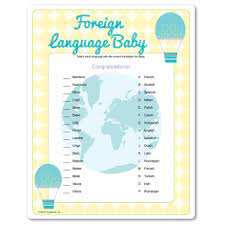 Foreign Language Baby Shower Game Match The Word Baby In Different Languages Vintage Hot Air Balloon Desig Baby Shower Fun Baby Shower Printables Baby Shower