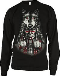 Chief Tribal Wolf Head Native American Indian Long Sleeve