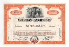 Specimen American Can Company Stock Certificate Stock Certificates Dow Jones Index Certificate