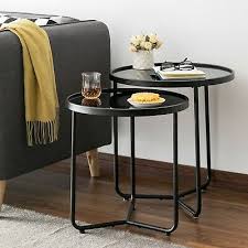 A good black round coffee table is essentially very close to being like a little black dress; Messina Set Of 2 Round Nesting Table Side Table Black Glass Black Black St68bk 69 99 Picclick Uk