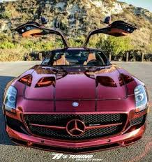 Red Chrome Wrapped Mercedes Benz Sls Amg Gullwings Mercedes Sls Mercedes Mercedes Benz Sls