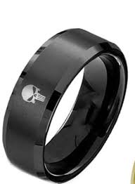 The Punisher Black Wedding Band Ring Size 6 12 Usa Men Women Marvel Usmc Marines Black Wedding Band Wedding Ring Bands Ring Size