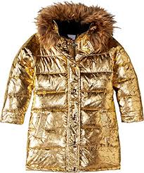 Appaman Kids Baby Girls Metallic Long Down Coat With Faux Fur Hood Toddler Little Kids Big Kids Antique Gold 4 Us Toddler