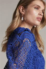 KAREN MILLEN Eyelash Lace Puff Sleeve Top