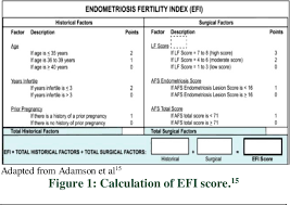 Introduction the endometriosis fertility index (efi) is a validated score for predicting the postoperative spontaneous pregnancy rate in patients undergoing endometriosis surgery. Role Of Endometriosis Fertility Index System In Predicting Non Ivf Conception In Patients With Surgically Documented Endometriosis Semantic Scholar